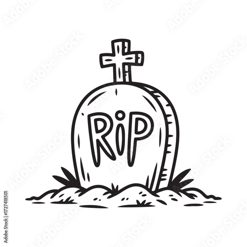 Vector art of cartoon tombstone with rip inscription