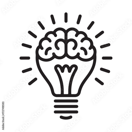 Vector art of brain in a lightbulb icon representing idea
