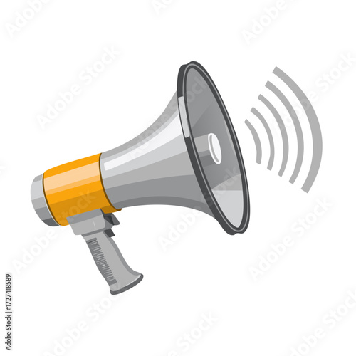 Vector illustration of a yellow and gray megaphone making a loud announcement with sound waves