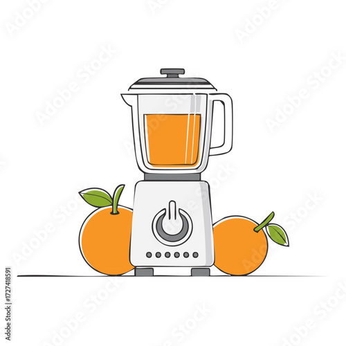 Electric blender with fresh orange juice, tangerines and slices, smoothie