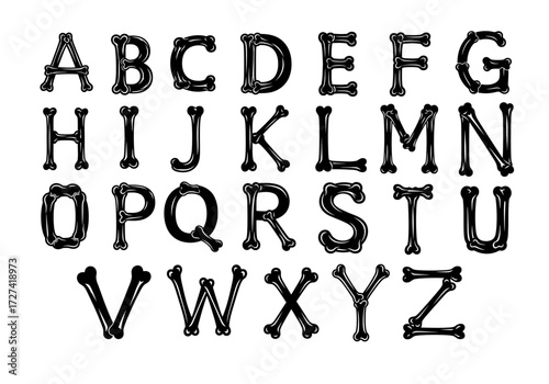 Skeletal Alphabet A to Z Vector Illustrations for Bone Font Graphics