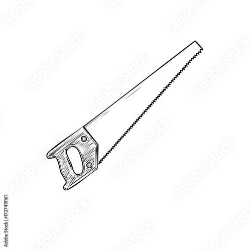 Hand saw illustration, line art vector, woodworking concept