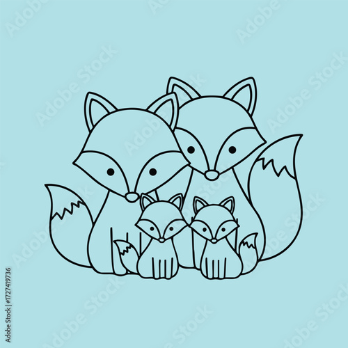 A charming family of foxes nestled together, showcasing their playful and affectionate nature in a whimsical style.