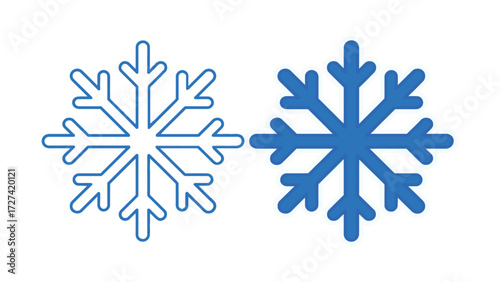 Detailed Snowflake Outline and Solid Blue Flat Vector Icon Illustration Graphic Design for Winter Weather Christmas Holiday and Cold Temperature Minimalist Style Element