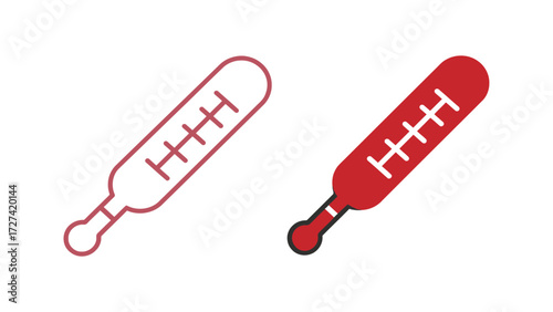 Medical Body Temperature Thermometer Outline and Solid Red Flat Vector Icon Illustration Graphic Design for Health Sickness Fever and Disease Monitoring Minimalist Style Element
