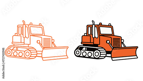 Heavy Duty Construction Bulldozer Machine Outline and Solid Orange Flat Vector Icon Illustration Graphic Design for Industrial Earth Moving and Engineering Minimalist Style Vehicle