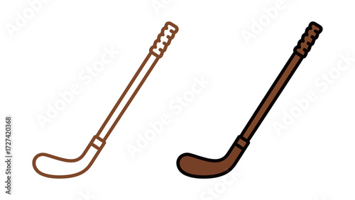 Ice Hockey Stick Outline and Solid Brown Flat Vector Icon Illustration Graphic Design for Winter Sports Equipment Activity and Game Minimalist Style Element