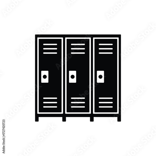 Simple black and white icon of three gym lockers