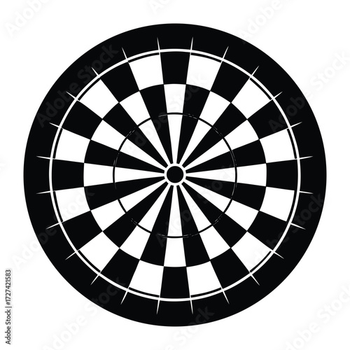 A sleek darts board silhouette, highlighting sharp precision and focus, perfect for game nights or competitions, capturing the thrill of hitting the bullseye.
