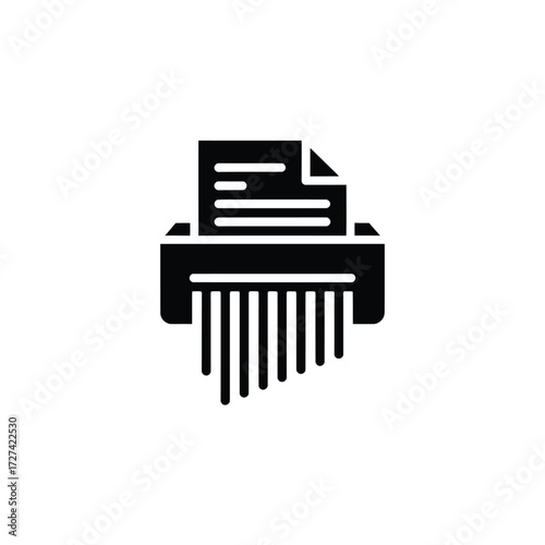 Black and white icon of a paper shredder destroying documents