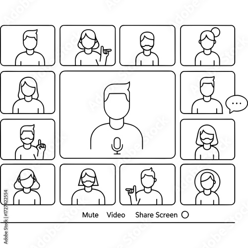 Virtual Meeting Interface Participants Engaging in an Online Video Conference