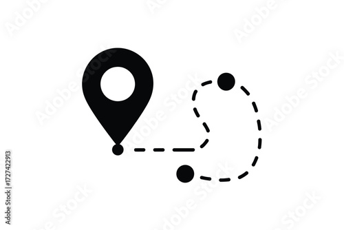 Black location pin connected to a dashed route