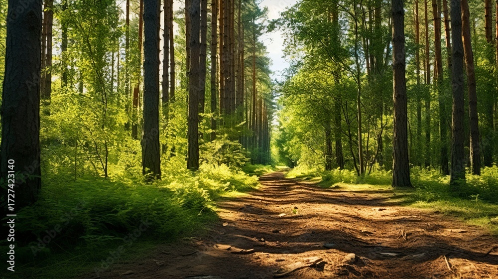 Obraz premium A photo of a tranquil forest path in a pine forest