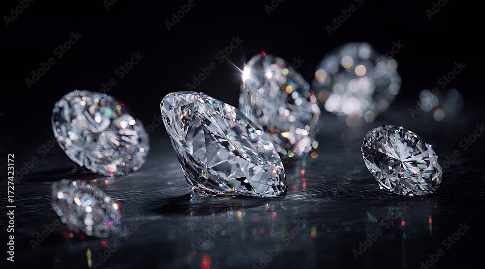 Fototapeta premium Sparkling diamonds on a dark surface (1)
