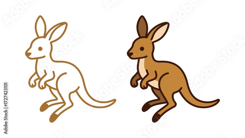 Cute Jumping Kangaroo Icon Outline and Solid Vector Illustration Mascot Logo Design Template Minimalist Flat Style Graphic Resource