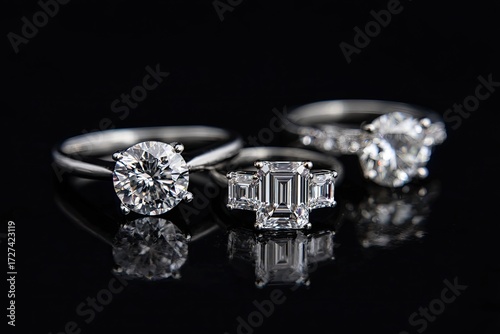 Three diamond rings on black background (4)