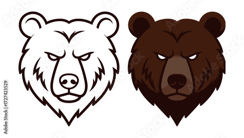 Angry Brown Grizzly Bear Head Icon Outline and Solid Vector Illustration Mascot Logo Design Template Minimalist Flat Style Graphic Resource