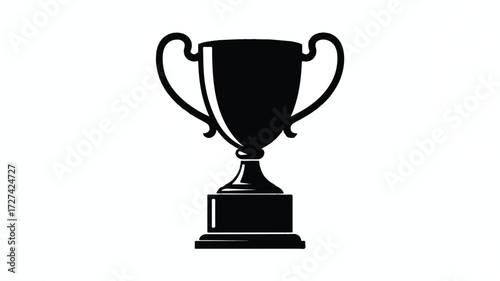 A black and white silhouette illustration of a trophy cup on a white background.  