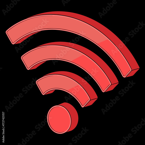 A vibrant red 3d wifi symbol radiates connectivity, representing wireless internet access and digital communication