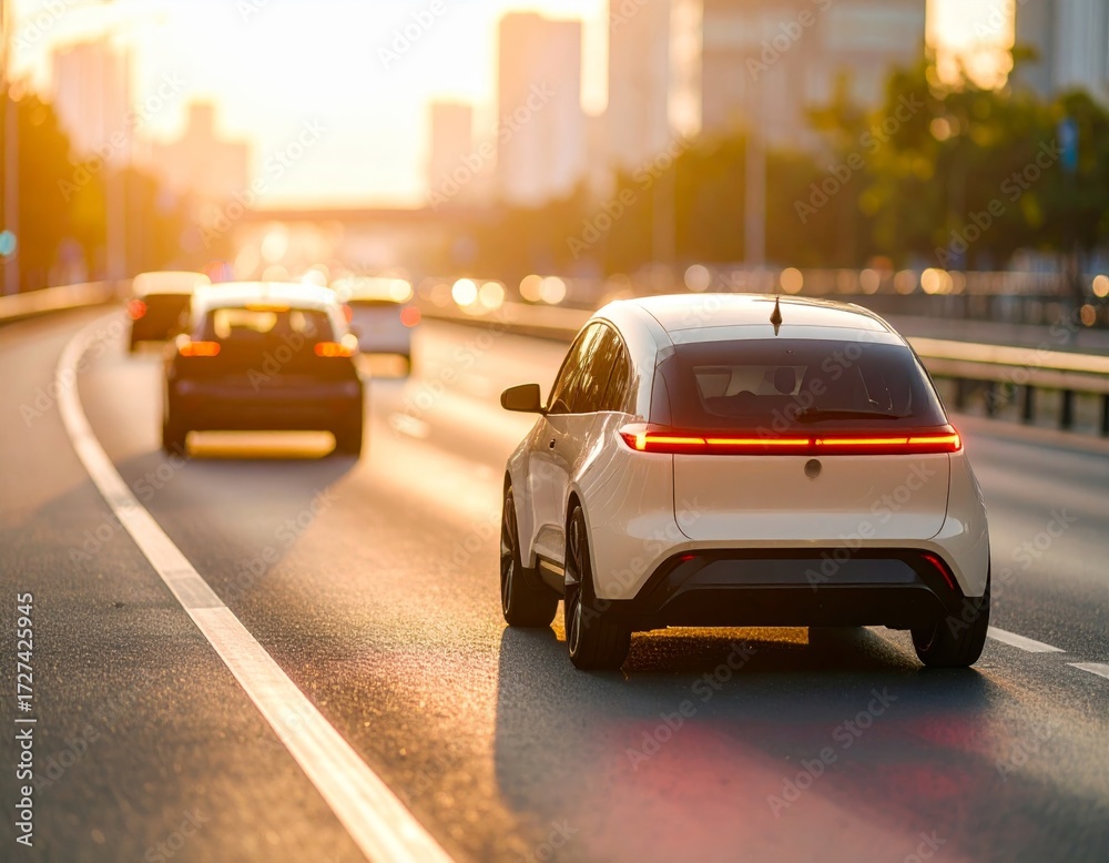 Naklejka premium self-driving cars moving autonomously in traffic