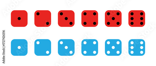 Game dice Icon with side of cube from one to six number. Set of black icon sided for gamble. Dot on cube of casino. Vector illustration-1