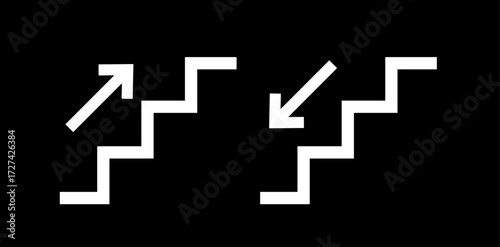 Stairs up and stairs down symbol set. Stairs icon upward, downward, isolated vector illustration set