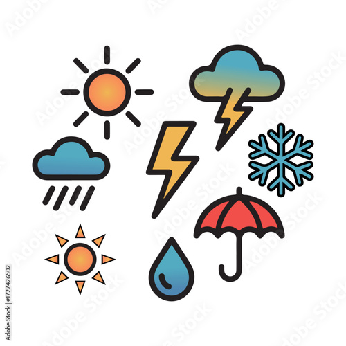 Vibrant Colorful Weather and Season Vector Illustration Set