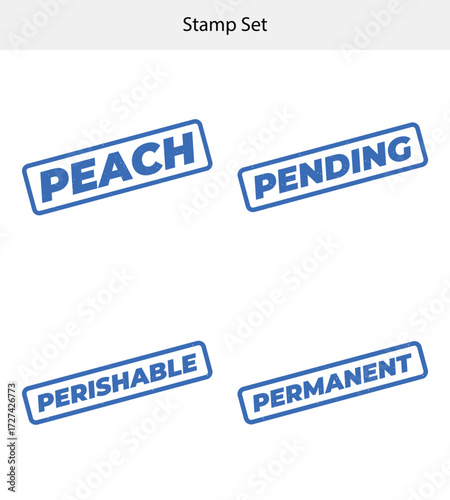 Blue Peach Pending Perishable and Permanent Text Stamps on White Background