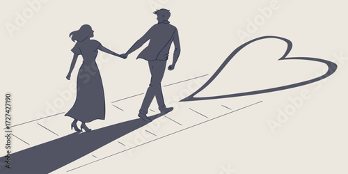 Couple walking towards a heart