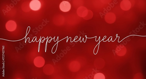 Happy New Year greeting on a blurred red bokeh background  