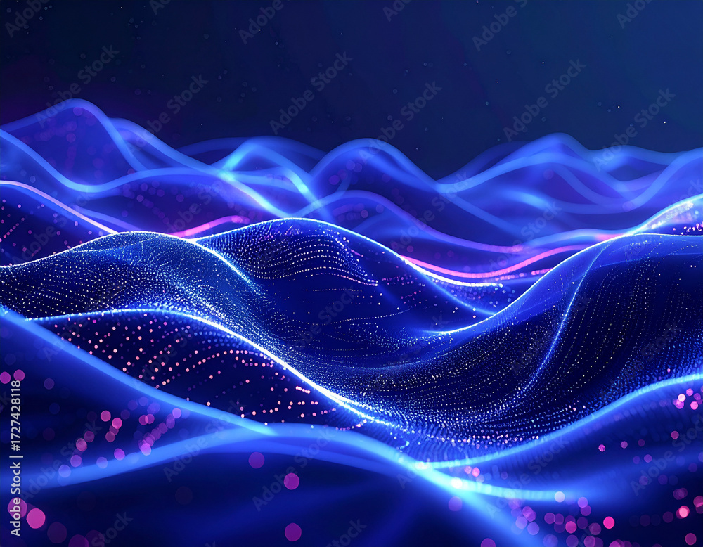 Fototapeta premium Glowing Sapphire Digital Waves – Futuristic Tech Background 