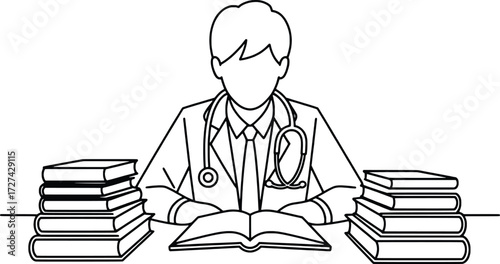 Doctor studying medical books knowledge healthcare professional education science research