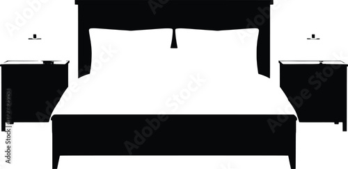 Modern silhouette bedroom furniture set with bed and nightstands silhouette graphic