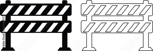 Two construction barricades one black and white silhouette style