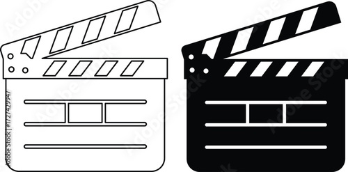 Two clapperboards one outline one silhouette for filmmaking production