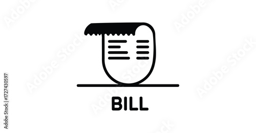 Black bill icon with serrated edge and itemized lines, representing receipt, invoice, payment, expense tracking, and financial record