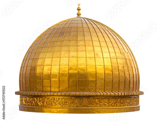 Golden Mosque Dome with Ornate Details Isolated on White