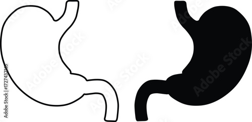 Two contrasting stomach silhouettes one white outline and one black filled silhouette