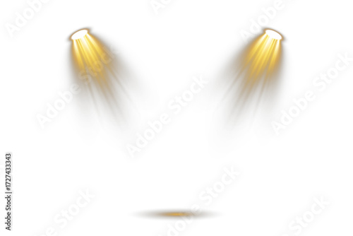 Glowing golden stage light with transparent gradient, spotlight effect isolated on dark background, vertical illumination ray for concert show, theatre, performance, event lighting design illustration