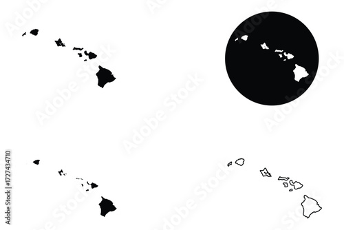 Map of Hawaii island, Hawaiian islands silhouette vector art illustration eps10