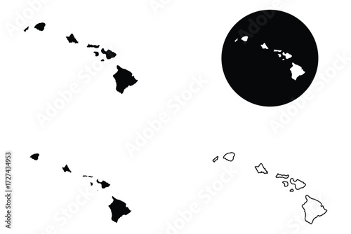 Map of Hawaii island, Hawaiian islands silhouette vector art illustration eps10