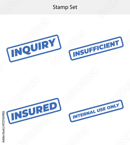 Blue Rubber Stamp Set with Text Inquiry Insufficient Insured Internal Use Only