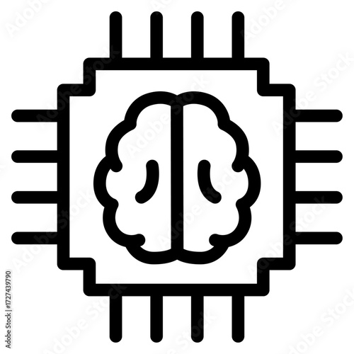 AI brain chip icon — microchip with brain motif, hybrid hardware-software AI symbol
