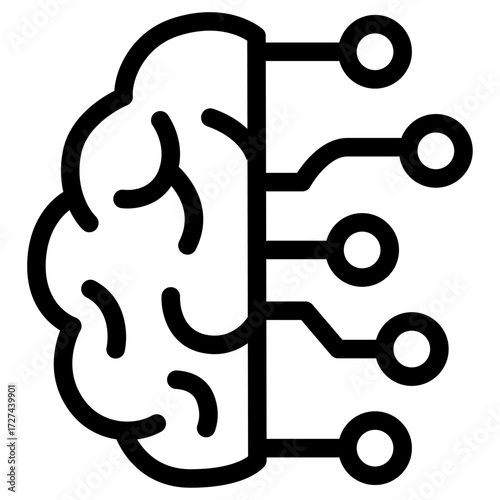 Brain circuit icon — brain with circuit traces, neural computing and AI symbol
