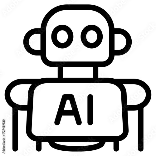 Robot torso icon with AI label — compact robot body, automation and AI assistant symbol
