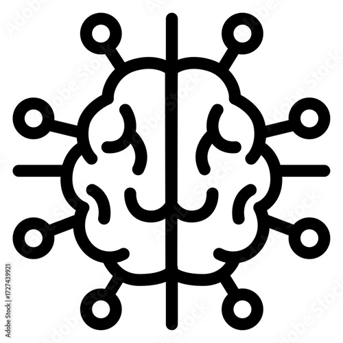 Neural brain network icon — brain with many node connections, deep learning motif
