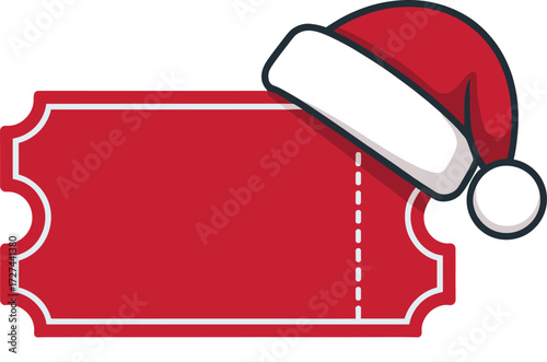 Festive red ticket with santa hat symbolizing holiday event admission or gift voucher