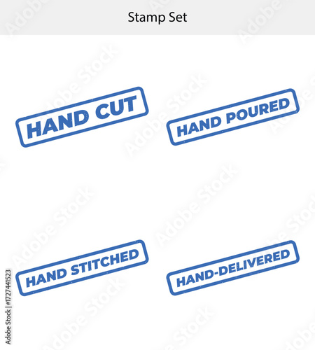 Blue Stamps Set with Hand Cut, Hand Poured, Stitched, Delivered on White Backdrop