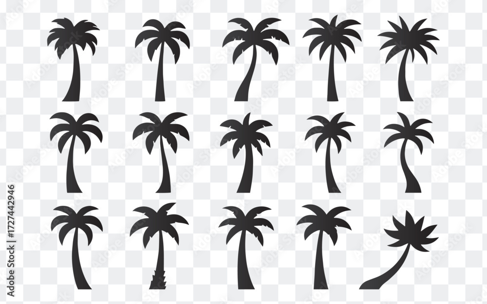 Obraz premium Tropical Palm Tree Silhouette Icons Set Collection