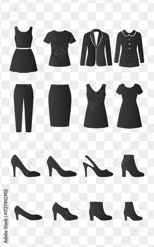 Women's Clothing Footwear Silhouette Icon Collection